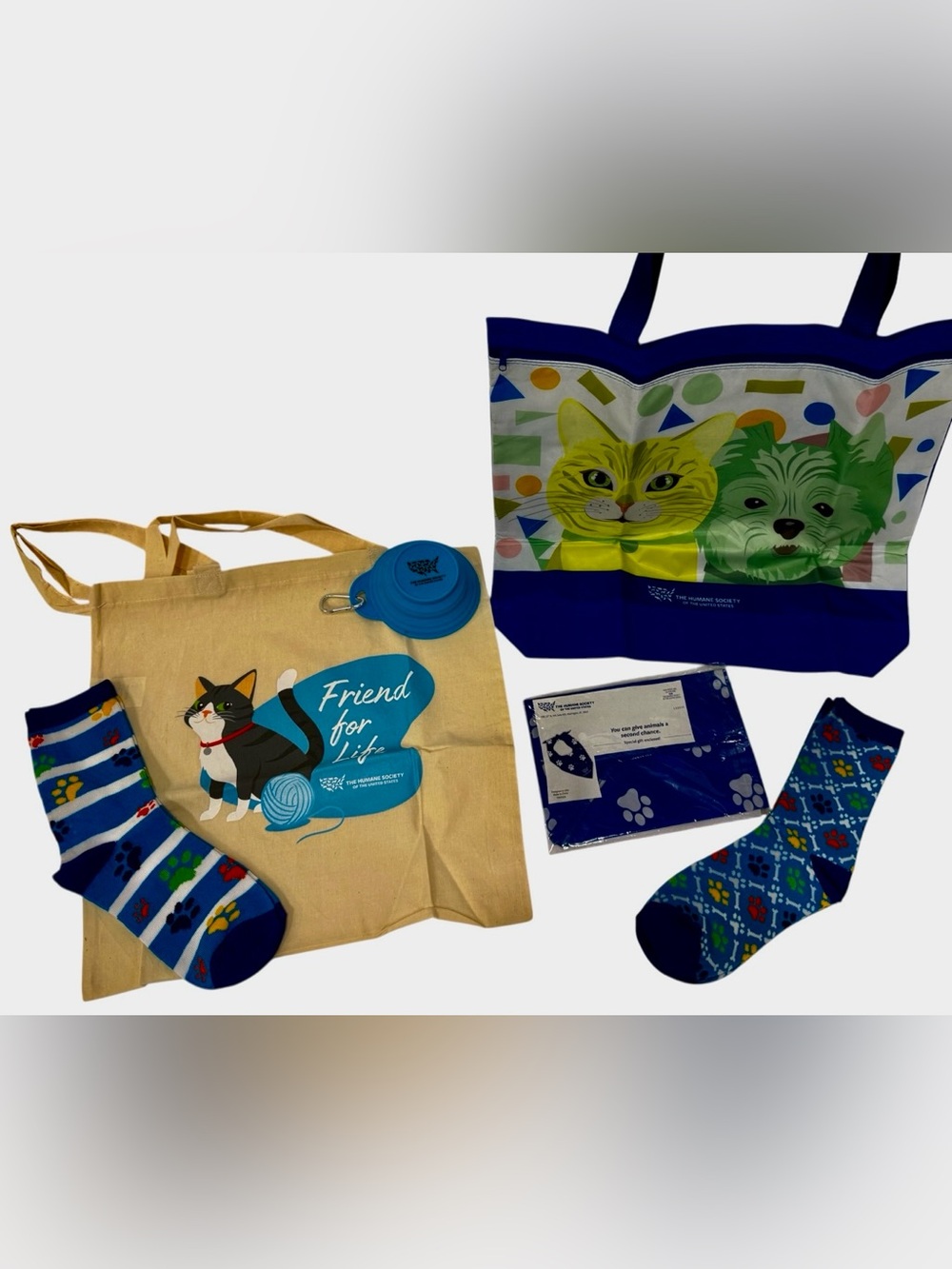 Animal Lover Cat Dog Tote Bag Set Socks Bandana Bowl
